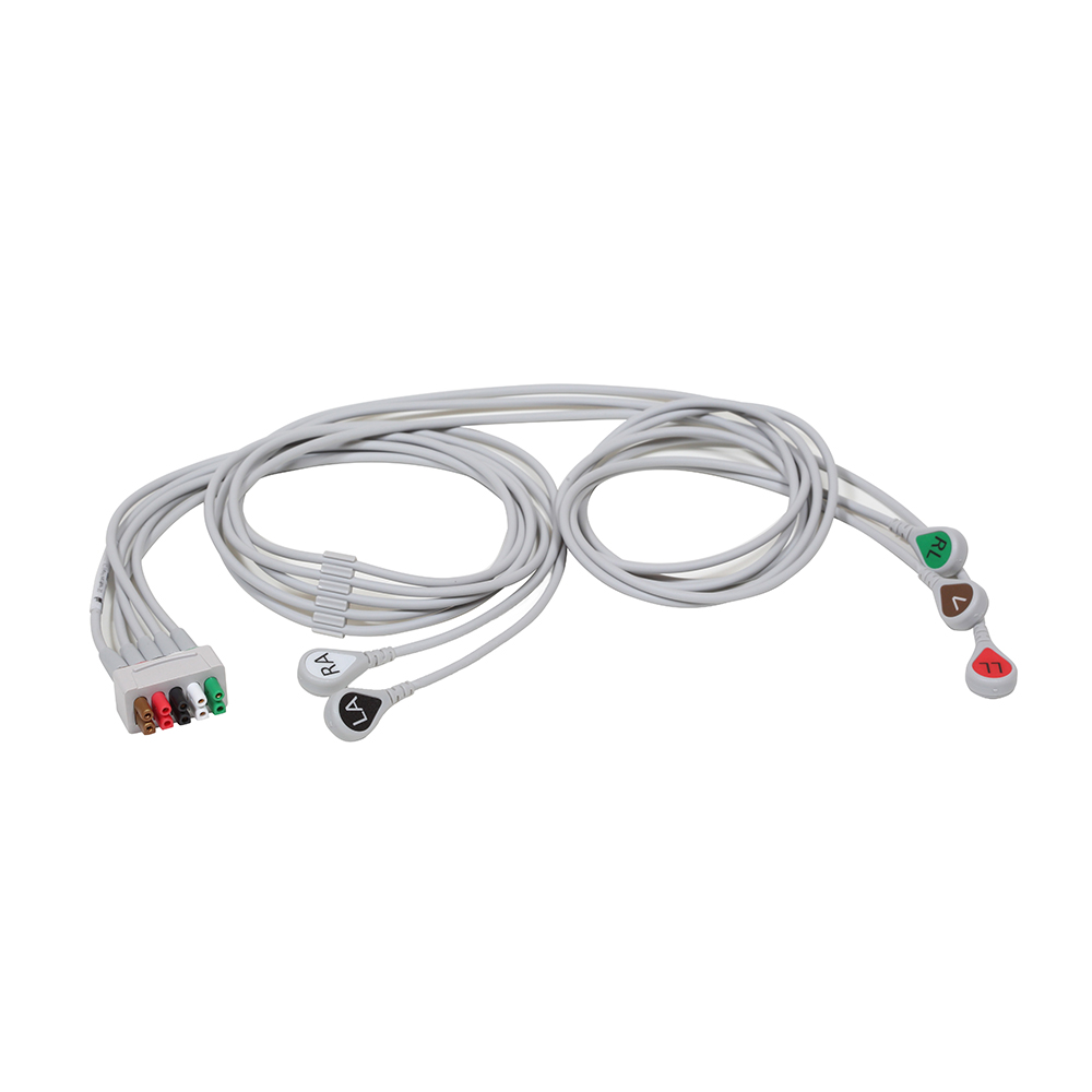 ECG Leadwire set, 5-lead, snap, AHA, mix 74 cm/29 in, 130 cm/51 in, 1/pack