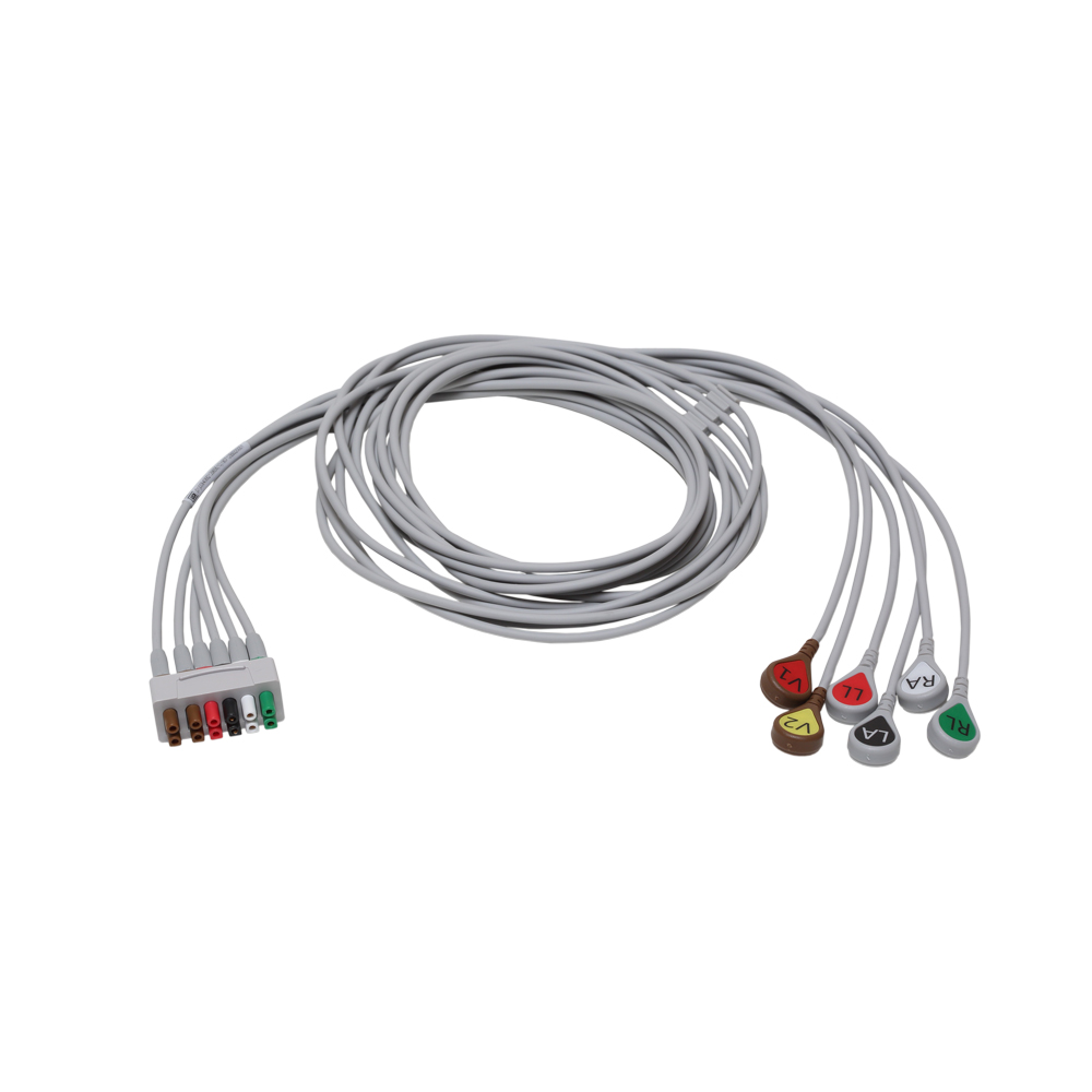 ECG Leadwire set, 6-lead, grouped, snap, AHA, 130 cm/51 in, 1/pack