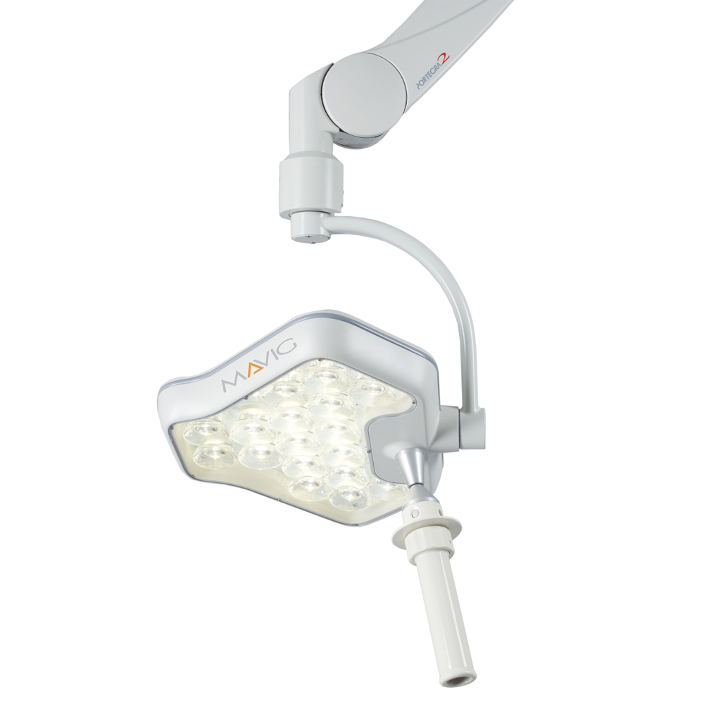 MAVIG Lamp YLED-1F with Portegra2 extension/spring arm 750/950 mm with 4 sterilizable handles
